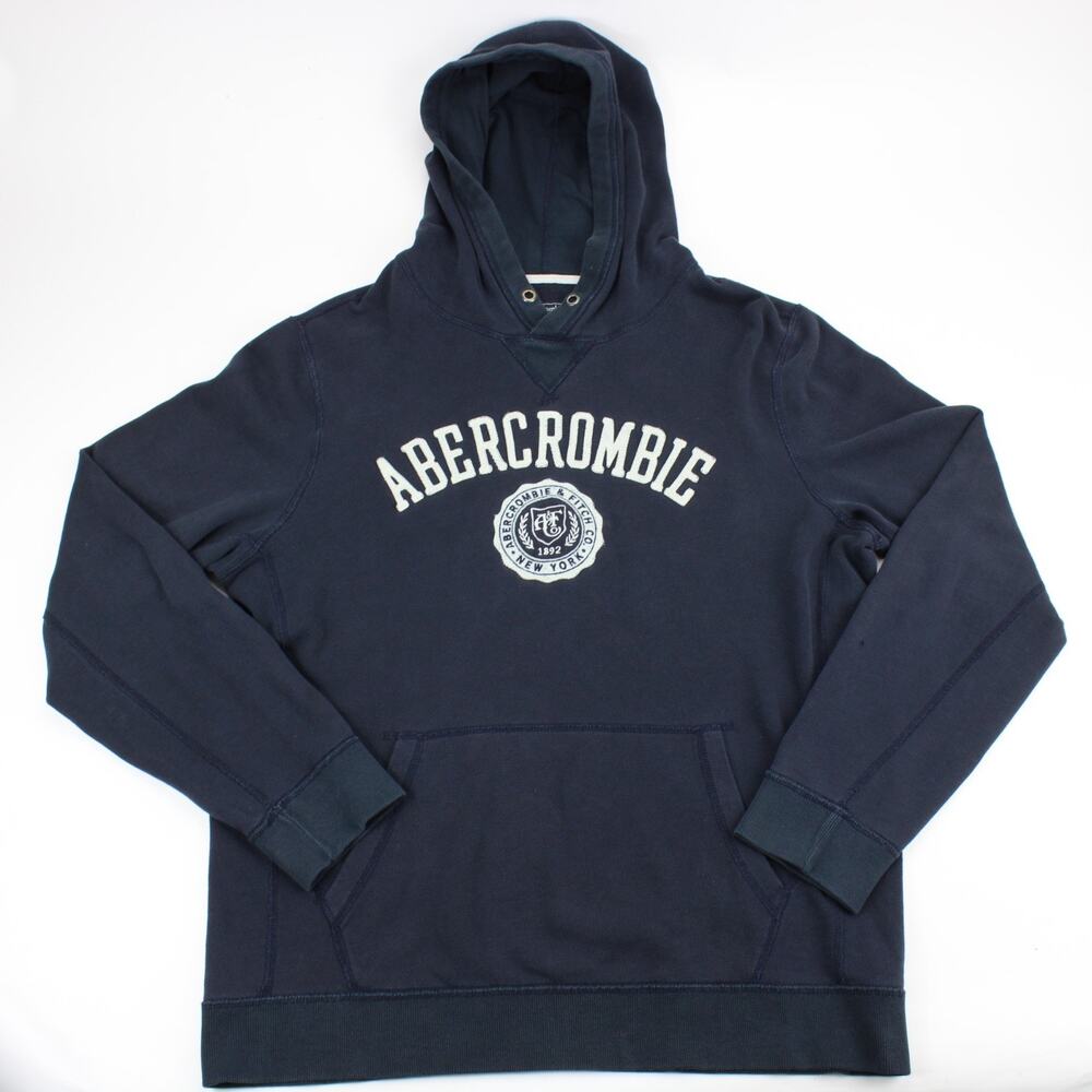Vintage Y2K Mens Abercrombie & Fitch Hoodie Spell Out Muscle Blue Zip Large